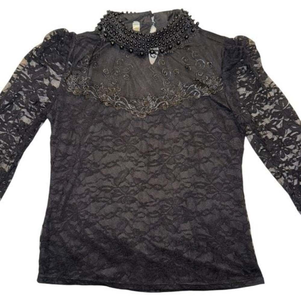 Elegant Black Lace Long Sleeve Blouse - Picture 14 of 14